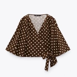 Zara Brown Polka Dot Wrap Top